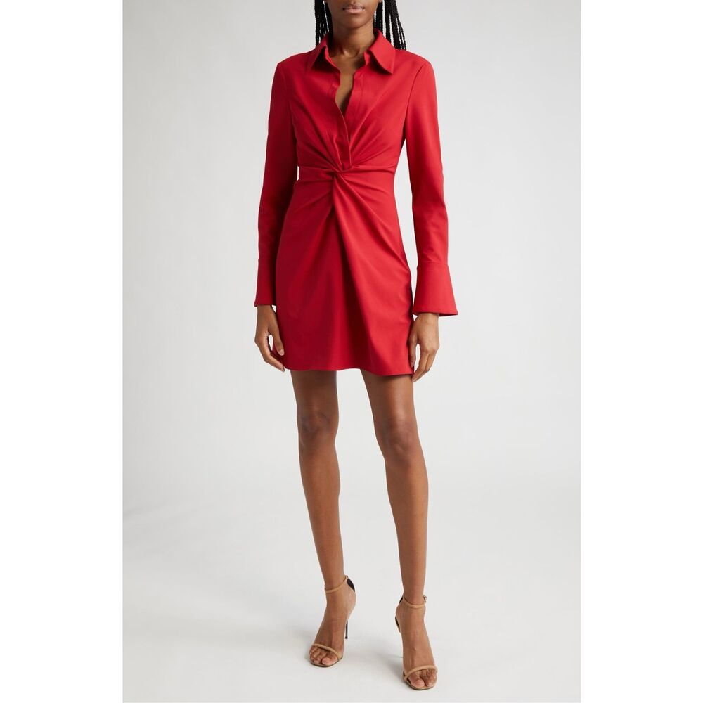 NWT Cinq à Sept Long Sleeve McKenna Knot-Front Shirtdress Warm Cranberry Size 2